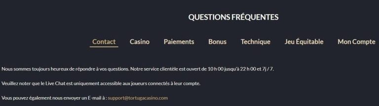 Tortuga Casino support client